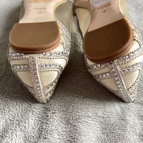 Badgley Mischka Gigi Pointed Flat Evening Shoe Mesh Crystal Bridal Wedding Ivory - Picture 8 of 15